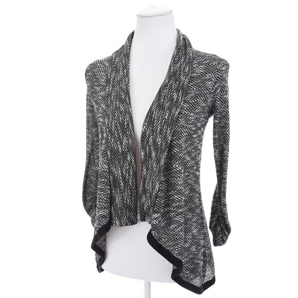 Mauve Anthropologie Knit Cardigan Sweater Ruffled Ruched Black White Women Sz S - Picture 1 of 9
